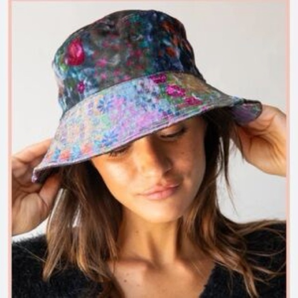 NATURAL LIFE Colorful Floral Velvet, Fleece Lined Bucket Hat, Boho, hippie